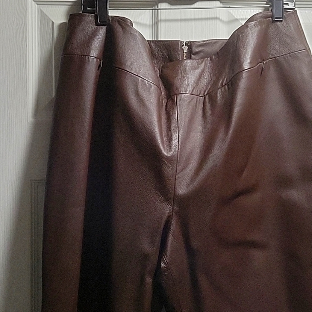 Brown Ruched Leatherette Pants